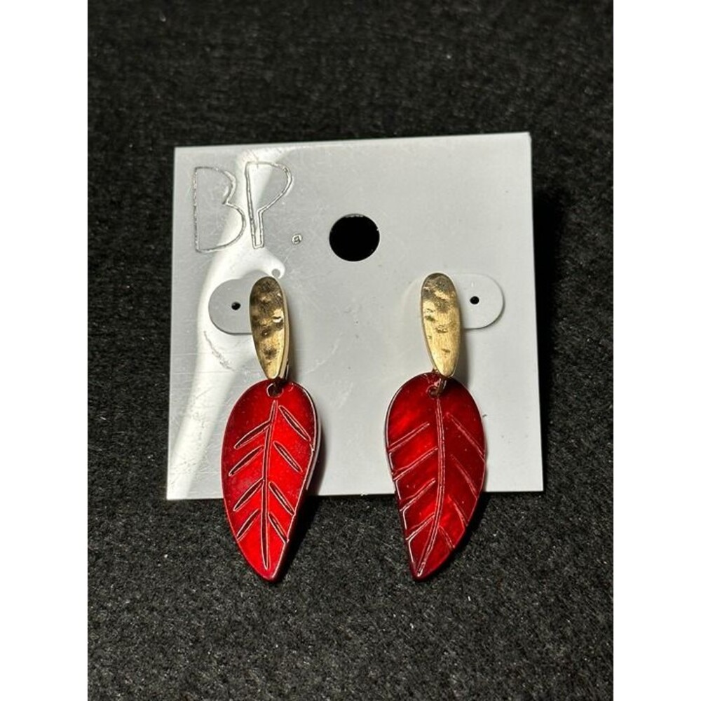 BP. Red Leaf Dangle Earrings Gold Tone Autumn Fall NWT New Boho Jewelry Gift